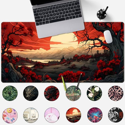 Red and Black Mouse Pad Japanese Mouse Pad XL Black Anime Big Mouse Pads for Desk Large Gaming Large Mouse Pad for Men Desk Pad with Stitched Edges Non-Slip Large Computer Mat, 31.5x15.7 in. - color: Apocalypse Scenery