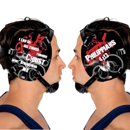 Wrestling Headgear with Ear Protection & Chin Cup Adjustable Lightweight Head Guard for Competition & Practice – Durable Protective Wrestling Ear Guard for Youth & Adult Athletes - color: Philippians 4:13 Red