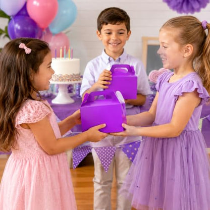 The Dreidel Company Gable Treat Boxes, Party Favors, 6.25" x 3.5" x 3.5" Inch Box, 25-Pack (Purple) - color: Purple