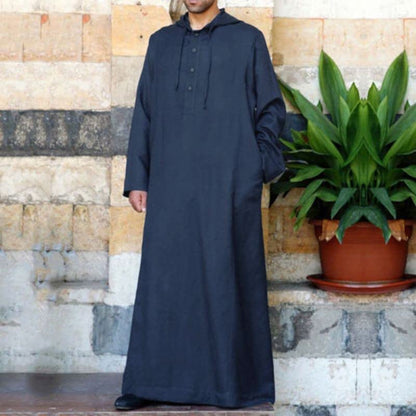 Ctreela Kaftan Thobe for Men Big And Tall Muslim Hooded Robe Mens Long Sleeve Caftan Thawb Islamic Ramadan Masjid Gown - color: Navy, size: X-Large