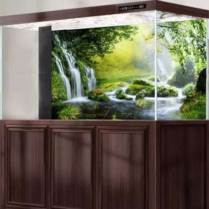 Waterfall Aquarium Background Majestic Jungle Rainforest Scenery Fish Tank Background Majestic Cascading Waterfalls Terrarium Backgrounds Idyllic Scenic Tranquil Lake Reptile Tank Backgrounds 24x16in - color: Foggy Green, size: 24(W)x16(H)in