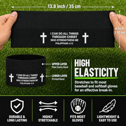 4pcs Softball Glove Wrap with Bible Verse, Speeds Up Break in Process Baseball & Softball Elastic Glove Wrap Strap Band Accessory for Quickly Keep Pocket Formed and Players
