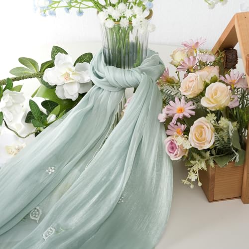 Shinny Threat Hijab Flower Embroidery Shawl Scarf Summer Cool Headwrap | Shinny Threat, Flower Embroidery - color: Light Green