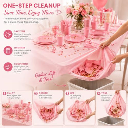 Tinybee 352 Pcs Pink Plastic Plates, Disposable Dinnerware Set for 50 - color: Pink