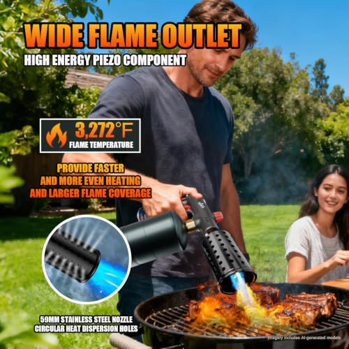 High Output Propane Torch Head with Trigger Start & Safety Lock | Heavy Duty Weed Burner, Charcoal Starter & Culinary Searing Torch for Steak, Sous Vide, fits 1lb Tank (Tank Not Included)
