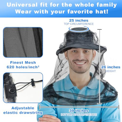 South to East Premium Mosquito Head Net for Insect, 2 Pack, Fly & Bug Protection | Ultra Large & Long, Extra Fine Holes for Camping, Hiking, Fishing, Gardening, Safari, Fits All Hats for Men & Women - color: Black