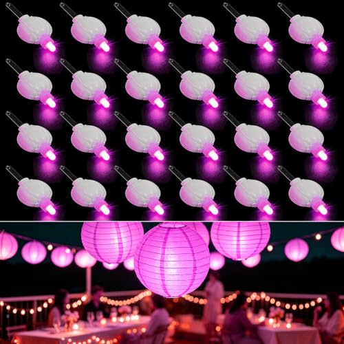 24 Pack Mini LED Lights for Paper Lanterns, Pink Hanging Lights - color: Pink, size: 24P