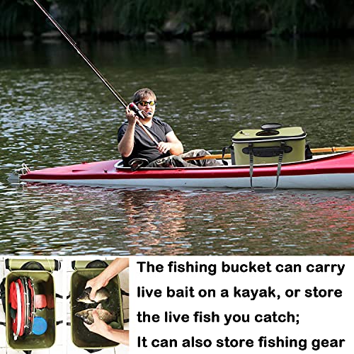 Fishing Bucket,Foldable Fish Bucket, Multi-Functional EVA Fishing Bag for Outdoor, Live Fish Lures Bucket and Fish Protection Bucket,10GAL/8GAL/6GAL/4.8GAL/3GAL Live Fish Container (10GAL/ArmyGreen) - color: 10gal/Armygreen