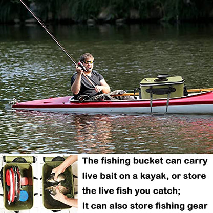 Fishing Bucket,Foldable Fish Bucket, Multi-Functional EVA Fishing Bag for Outdoor, Live Fish Lures Bucket and Fish Protection Bucket,10GAL/8GAL/6GAL/4.8GAL/3GAL Live Fish Container (6GAL/ArmyGreen) - color: 6gal/Armygreen