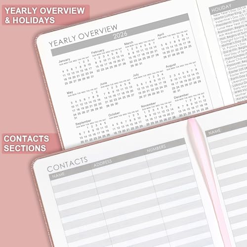 2026-2027 Planner - Academic Planner 2026-2027, 26-27 Planner Weekly and Monthly, 5.75" x 8.25", Jul. 2026 - Jun. 2027, Saffiano Leather with Thick Paper, Hardcover, Pen Holder, Back Pocket with Notes Pages - Rose Gold - color: Pink 2