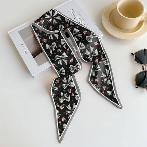 Head Hair Scarf Neck Silk Feeling Scarves Long Thin Satin Fashion Handbag Cute Decoration Women Girls 59 * 6.7'' - color: O-16-grey