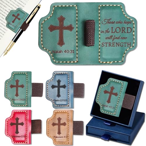 Bygone Mark Personalized Magnetic Leather Bookmark with Pen Holder,Inspirational Bible Verse Religious Bookmarks,Christian Book Lovers Reading Accessory for Men Women (Green, lsaiah 40:31) - color: Green, size: lsaiah 40:31