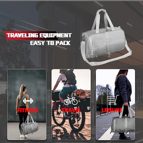 Gym Bag with Shoe Compartment – Packable Duffle Bag, Small Gym Bag for Women and Men, Foldable Waterproof Sports Duffel for Travel, Workout, and Sneakers, Grey - size: Grey