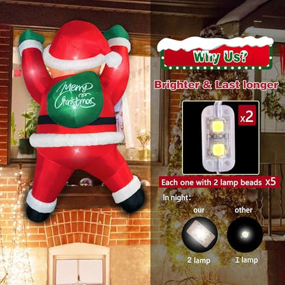 6FT Christmas Inflatables Outdoor Decorations Joy Hanging Santa Claus Gift Bag, Bright LED Lights Blow Up Giant Christmas Decor for Indoor Yard Outside Party Lawn Wall Porch Holiday - style: 6FT Hanging Joy Santa