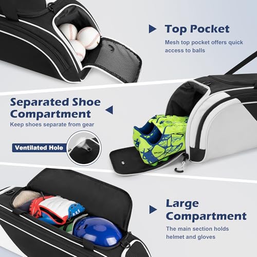 DSLEAF Youth Baseball Duffle Bag for 2 Bats, Small Softball Gear Bag with Separate Shoe Compartment for Youth Baseball Gear & Equipment