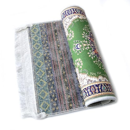 Foldable Muslim Small Prayer Mat for Head Portable Classic Pattern Islamic Small Prayer Rug Salah Carpet Mat with Tassel - color: Green