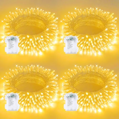4 Pack 200 LED Battery Operated String Lights, 8 Modes Twinkle Fairy Lights - color: Warm White, size: 4PK(50LED)