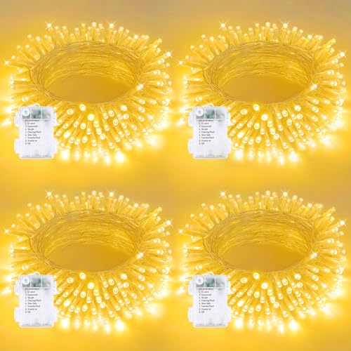 4 Pack 200 LED Battery Operated String Lights, 8 Modes Twinkle Fairy Lights - color: Warm White, size: 4PK(50LED)