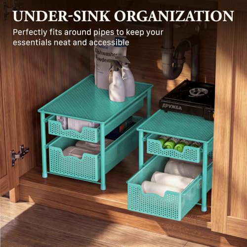 Simple Houseware Stackable 2 Tier Sliding Basket Drawer, Turquoise - color: Turquoise, size: 2-Tier