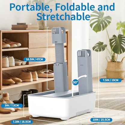Boot Dryer and Deodorizer for Work Boots, Sneakers and Gloves, Portable Shoe Dryer with Retractable Hoses, Timer, and Heat Control