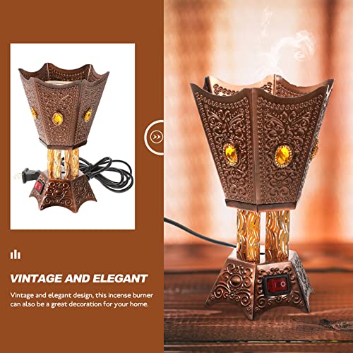 Bakhoor Electric Incense Burner Middle Eastern Style Tabletop Electric Censer Censer Metal Incense Burner for Home Office Yoga Spa Decor Copper (US Plug)