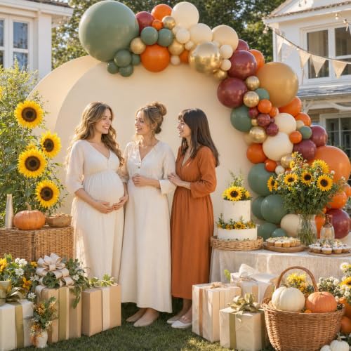 Fall Balloons, 12 Inch Burnt Orange Burgundy Sage Green Gold Balloon - color: Orange Green Gold