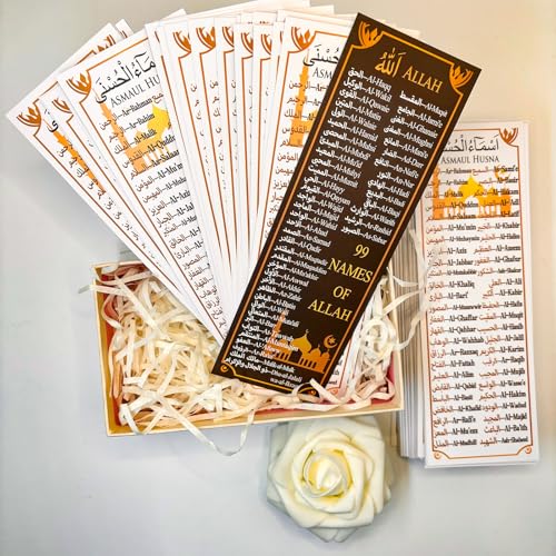 100 Packs 99 Names of Allah Bookmark Arabic English Islamic Bookmarks Reflecting on The Names of Allah Ramadan Eid Gifts Bulk Quran Muslim Islamic Arabic Gifts for Women Men Quran Learning
