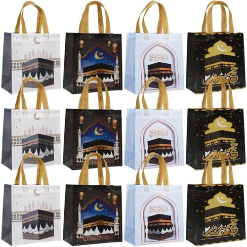 12pcs Ramadan Mubarak Reusable Gift Bags, Bags with Handles, Party Bags, Multifunctional Non-Woven Bags for Gifts Wrapping, Ramadan Party Supplies