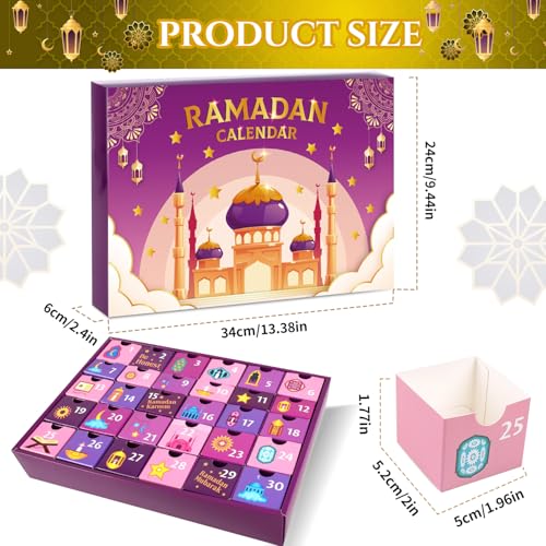 MOVINPE Ramdan Calendar with Drawers 2026 Ramadan Gifts for Kids, 30 Pre-Assembled Empty Boxes Eid Mubarak Coutdown Calendar Fillable Islamic Art Gift Box, Ramadan Party Supplies (Purple) - color: Purple