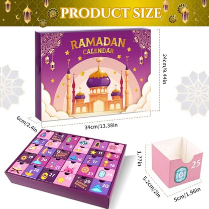 MOVINPE Ramdan Calendar with Drawers 2026 Ramadan Gifts for Kids, 30 Pre-Assembled Empty Boxes Eid Mubarak Coutdown Calendar Fillable Islamic Art Gift Box, Ramadan Party Supplies (Purple) - color: Purple