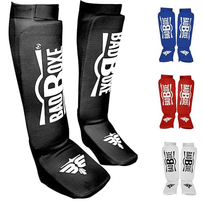 Twister Muay Thai Boxing Kickboxing Karate Shin Guard Taekwondo MMA | Elastic Cotton Cloth Shin & Instep Padded Guards | Shin in Steps Shin Guards Pair - color: BLACK/WHITE, size: Small-Medium