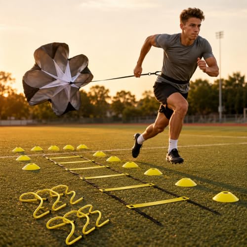 Agility Training Set, Speed Training Set with Ladder, Cones, Hurdles & Parachute, Athletic Gear for Football Basketball - style: Speed And Agility Training Set