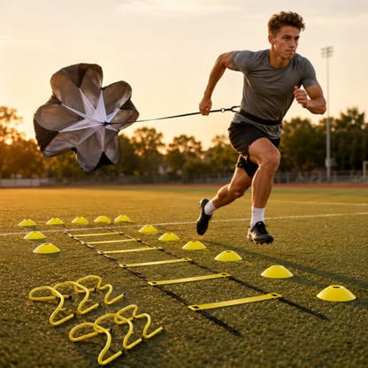 Agility Training Set, Speed Training Set with Ladder, Cones, Hurdles & Parachute, Athletic Gear for Football Basketball - style: Speed And Agility Training Set