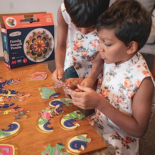 Kulture Khazana Rangoli Mandala Floor Puzzle for Kids | 150-Piece 32-Inch Indian Art Puzzle | Family Montessori Activity for Diwali and Holi | for Ages 7+