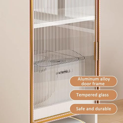 Robot Vacuum Cleaner Storage Rack,Robot Vacuum Storage Cabinet with Glass Door, Mobile Sweeping Robot Rack, Hidden Vacuum Organizer, Floor Aquarium Stand for Living Room (Gray & Black)
