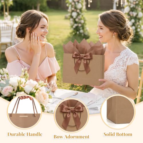 ANZNKU 2PCS Gift Bags 12.6" Medium Brown Gift Bags with Handles 4 Tissue Paper 2 Ribbons 2 Cards, Kraft Paper Gift Bag for Men Women Wedding Bridal Baby Shower Birthday Graduation Present Party Favors - color: Kraft Brown