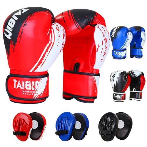 2-in-1 Boxing Gloves and Punching Mitts Set for Kids Youth,6 oz Kids Boxing Gloves and Boxing Pads,Boxing Training Equipment for Punching Bag,Kickboxing,Gift for Boys and Girls - color: Blue