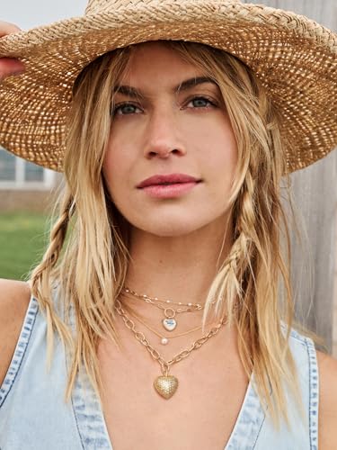 POTESSA 18K Gold Plated Pendant Necklace Medallion Coin Heart Y Shaped Chain Toggle Necklace for Women Jewelry - color: Gold Zircon Hollow Heart