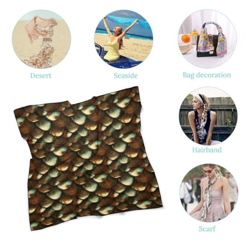Women’s Square Scarf 27"x27", Lightweight Chiffon Satin Feel Fashion Scarf for Neck Hair Band Head Wrap Bag Accessory - color: Copper Scale Texture