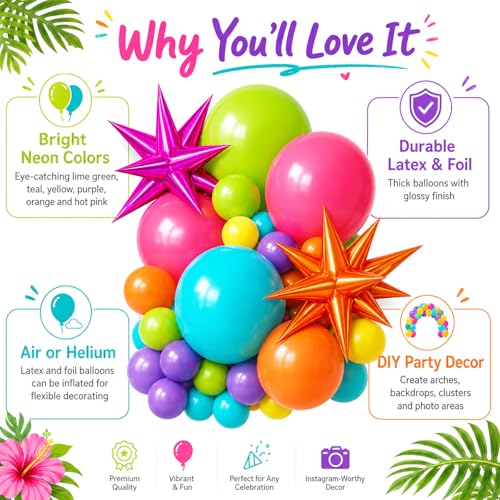 Summer Tropical Balloon Arch Kit for 4D Star Foil Balloons Hot Pink Green - color: -Topical