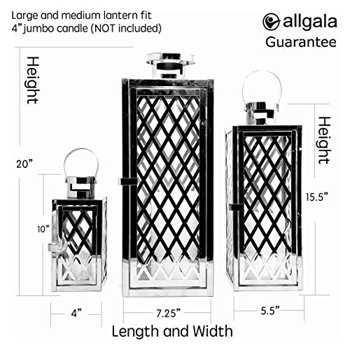 allgala Lantern Jumbo Deluxe Modern Indoor/Outdoor Candle Stainless Steel Rectangular Frame with Lattice Grid Tempered Glass for Garden Poolside Fireplace Wedding (Pack of 3, 12 Inch, Black) - color: Diamond Black