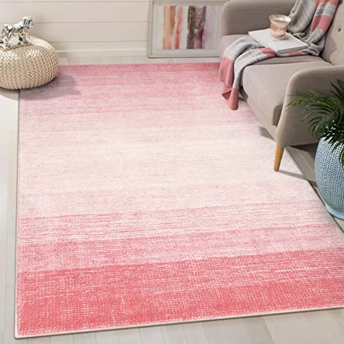 Wonnitar Washable 3x5 Area Rug, Pink Rugs for Bedroom Girls, Contemporary Ombre Nursery Soft Kids Room Rug, Modern Non-Skid Faux Wool Indoor Carpet for Bathroom Dorm Bedside (Pink,3'x5') - color: Pink, size: 3' x 5' (Rectangular)