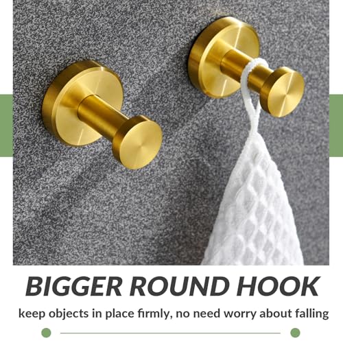 APLusee Brushed Gold Bathroom Towel Hooks 2 Pack, 304 Stainless Steel Robe Hooks for Kitchen Garage, Wall Mounted - color: Brushed Gold, size: 2 Pack