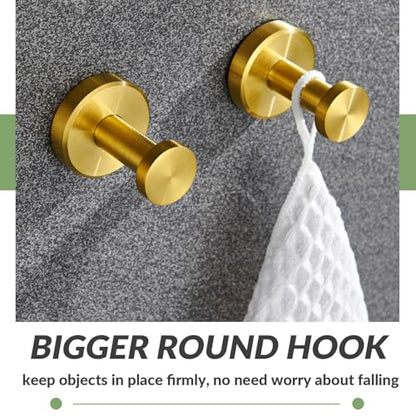 APLusee Brushed Gold Bathroom Towel Hooks 2 Pack, 304 Stainless Steel Robe Hooks for Kitchen Garage, Wall Mounted - color: Brushed Gold, size: 2 Pack