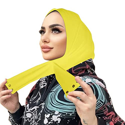Suillty Fashion Muslim Hijab for Women Instant Snap Fastener Hijab Inner Cap Full Cover Head Wraps Scarf Islam Turban Caps - color: Yellow