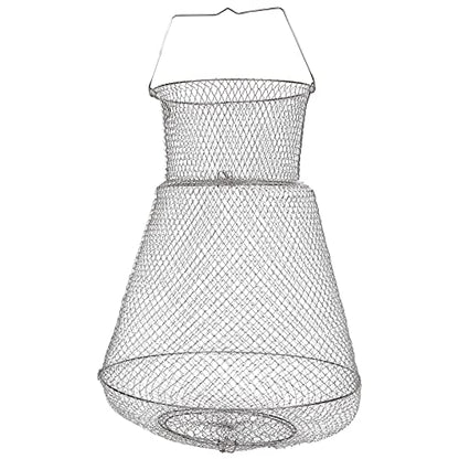 Extra Large Wire Fish Basket, 28X18 inches Fishing Net Cage Collapsible, Crabs Basket Trap Holder for Live Caught Fish, for Seawater, River, and Boat Fishing, Stainless Steel Galvanized, Silver