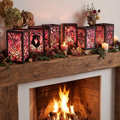 Retisee 24 Pcs Valentine's Day Decorations Paper Lanterns Craft Kits Valentine's Day Candles Holders Paper Boxes Lanterns DIY Craft Kits for Home Decorations Art Project - style: Valentine's Day