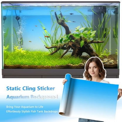 Aquarium Background - Static Cling Fish Tank Sticker - White Blue Gradient | Easy Install for Glass Tanks, No Residue, Reusable 60 x 40 cm / (24 x 16 inches) - color: White Blue, size: 24 x 16 inches