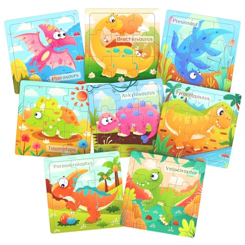 Zeoddler Wooden Puzzles for Toddlers, 8 Pack Dinosaur Jigsaw Puzzles for Kids3-5, 9 Pieces Preschool Learning Activities, Learning & Educational Puzzles, Gift for Boys, Girls - color: Dinosaur