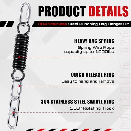 Zonon 8 Pcs Punching Bag Hanger Kit Heavy Bag Spring M8 Double Eye Swivel with Snap Hook Stainless Steel Heavy Bag Hanger for Boxing Bag, Gym Swing, Trapeze, Hammock up to 1000lbs